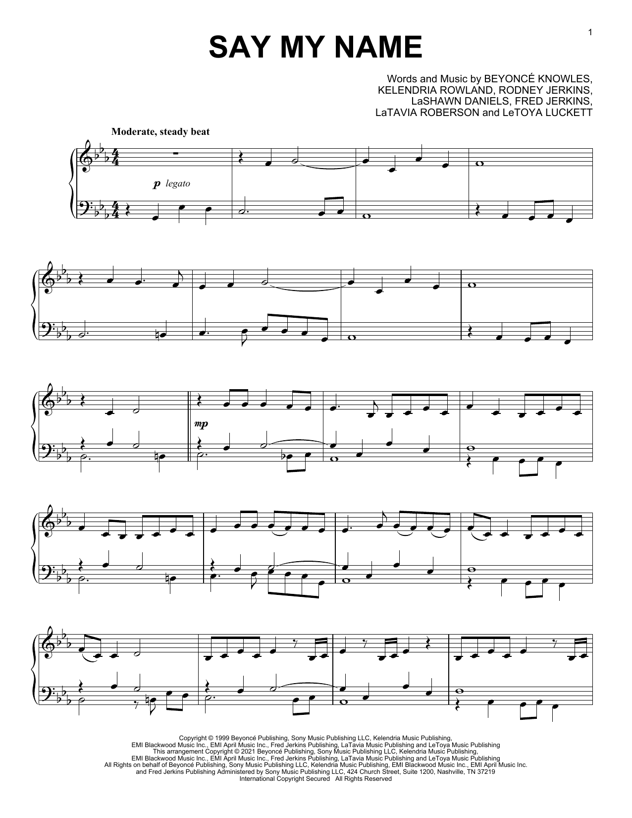 Destiny's Child Say My Name [Classical version] Sheet Music Notes & Chords for Piano Solo - Download or Print PDF