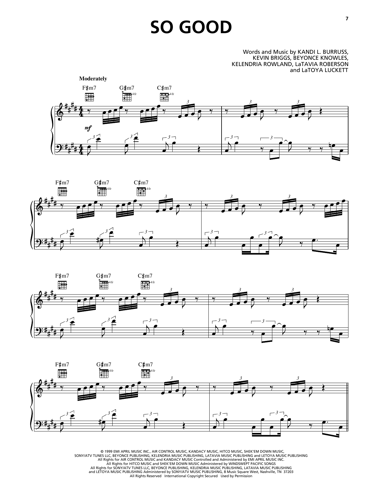 Destiny's Child So Good Sheet Music Notes & Chords for Piano, Vocal & Guitar Chords (Right-Hand Melody) - Download or Print PDF