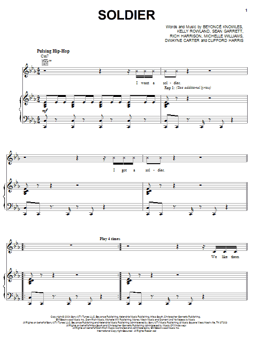 Destiny's Child Soldier Sheet Music Notes & Chords for Piano, Vocal & Guitar (Right-Hand Melody) - Download or Print PDF