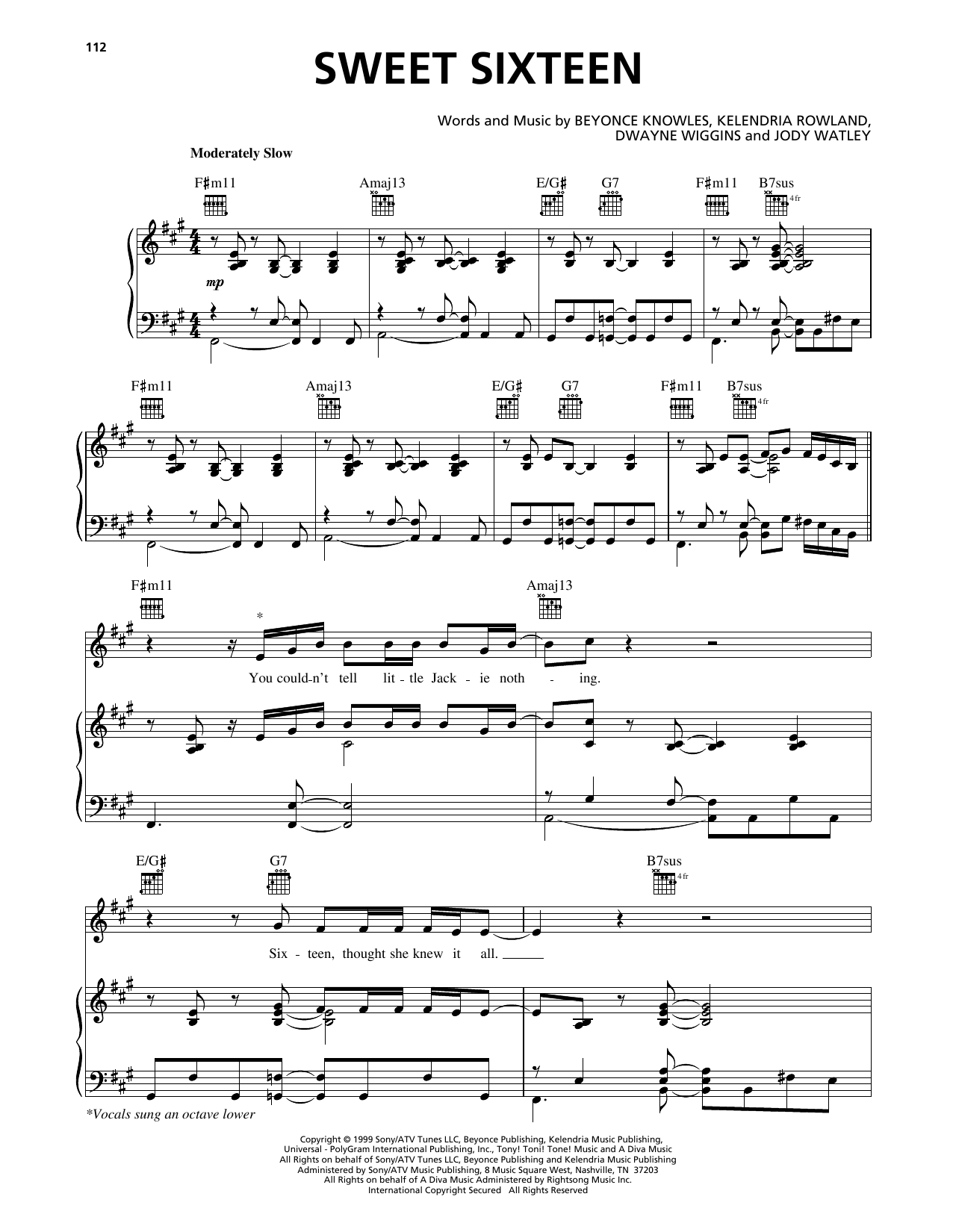 Destiny's Child Sweet Sixteen Sheet Music Notes & Chords for Piano, Vocal & Guitar Chords (Right-Hand Melody) - Download or Print PDF Destiny's Child Sweet Sixteen Sheet Music Notes & Chords for Piano, Vocal & Guitar Chords (Right-Hand Melody) - Download or Print PDF