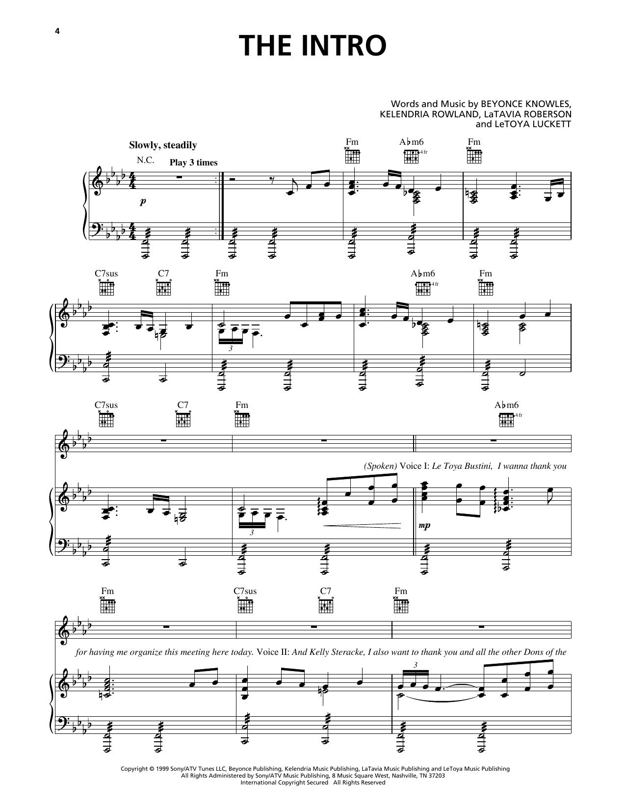 Destiny's Child The Intro Sheet Music Notes & Chords for Piano, Vocal & Guitar Chords (Right-Hand Melody) - Download or Print PDF Destiny's Child The Intro Sheet Music Notes & Chords for Piano, Vocal & Guitar Chords (Right-Hand Melody) - Download or Print PDF