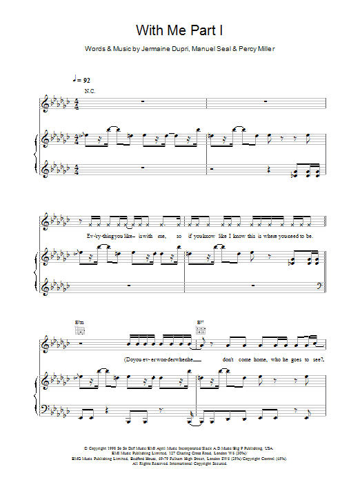 Destiny's Child With Me Part I Sheet Music Notes & Chords for Piano, Vocal & Guitar - Download or Print PDF