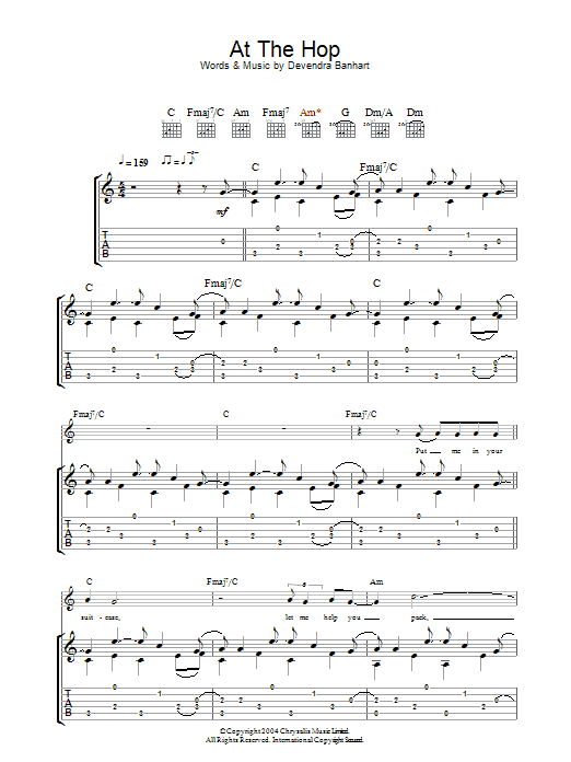 Devendra Banhart At The Hop Sheet Music Notes & Chords for Guitar Tab - Download or Print PDF
