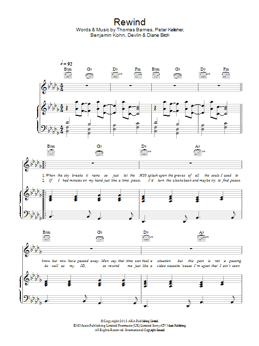 Devlin Rewind Sheet Music Notes & Chords for Piano, Vocal & Guitar (Right-Hand Melody) - Download or Print PDF