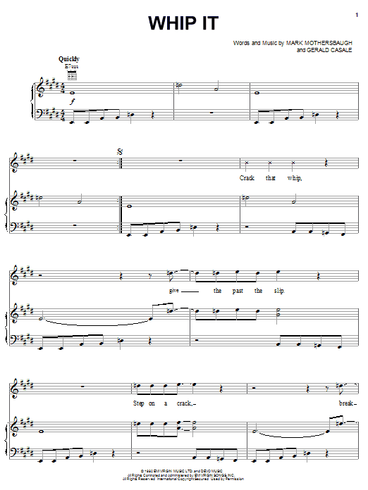 Devo Whip It Sheet Music Notes & Chords for Piano, Vocal & Guitar (Right-Hand Melody) - Download or Print PDF