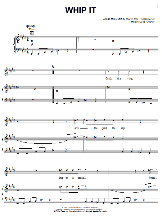 Devo Whip It Sheet Music Notes & Chords for Lyrics & Chords - Download or Print PDF