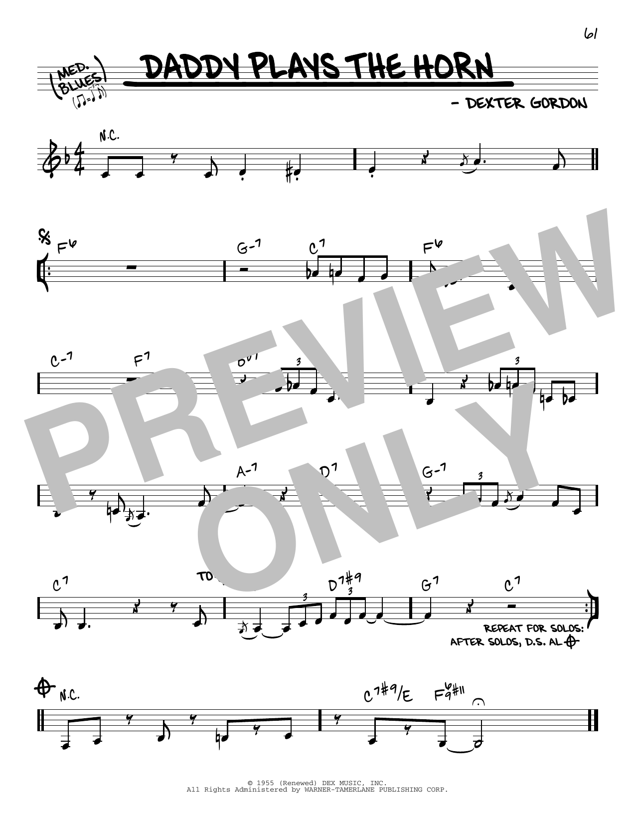 Dexter Gordon Daddy Plays The Horn Sheet Music Notes & Chords for Real Book – Melody & Chords - Download or Print PDF