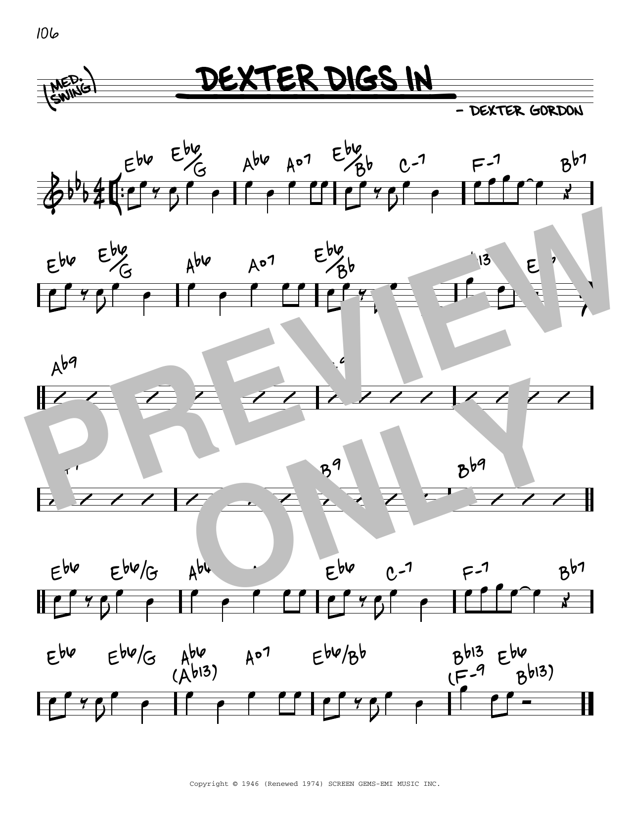 Dexter Gordon Dexter Digs In Sheet Music Notes & Chords for Real Book – Melody & Chords - Download or Print PDF