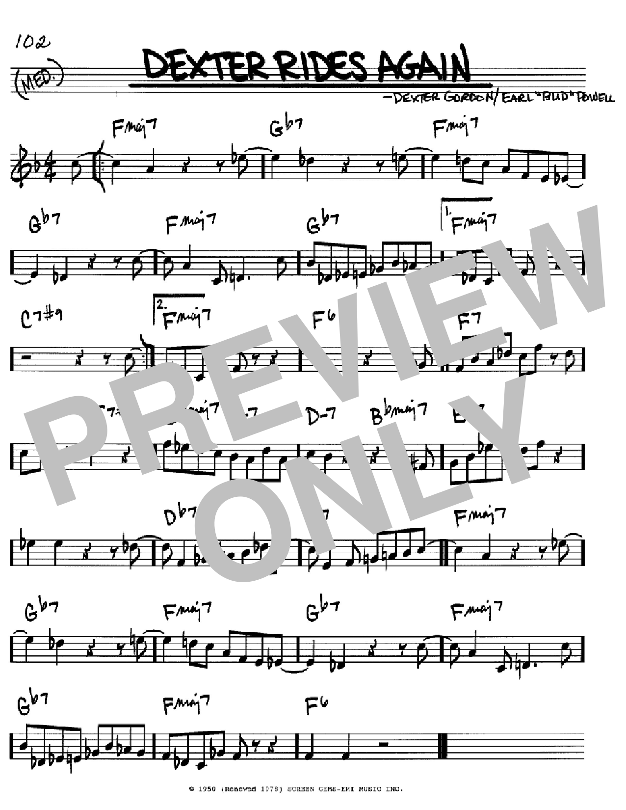 Dexter Gordon Dexter Rides Again Sheet Music Notes & Chords for Real Book - Melody & Chords - Bass Clef Instruments - Download or Print PDF