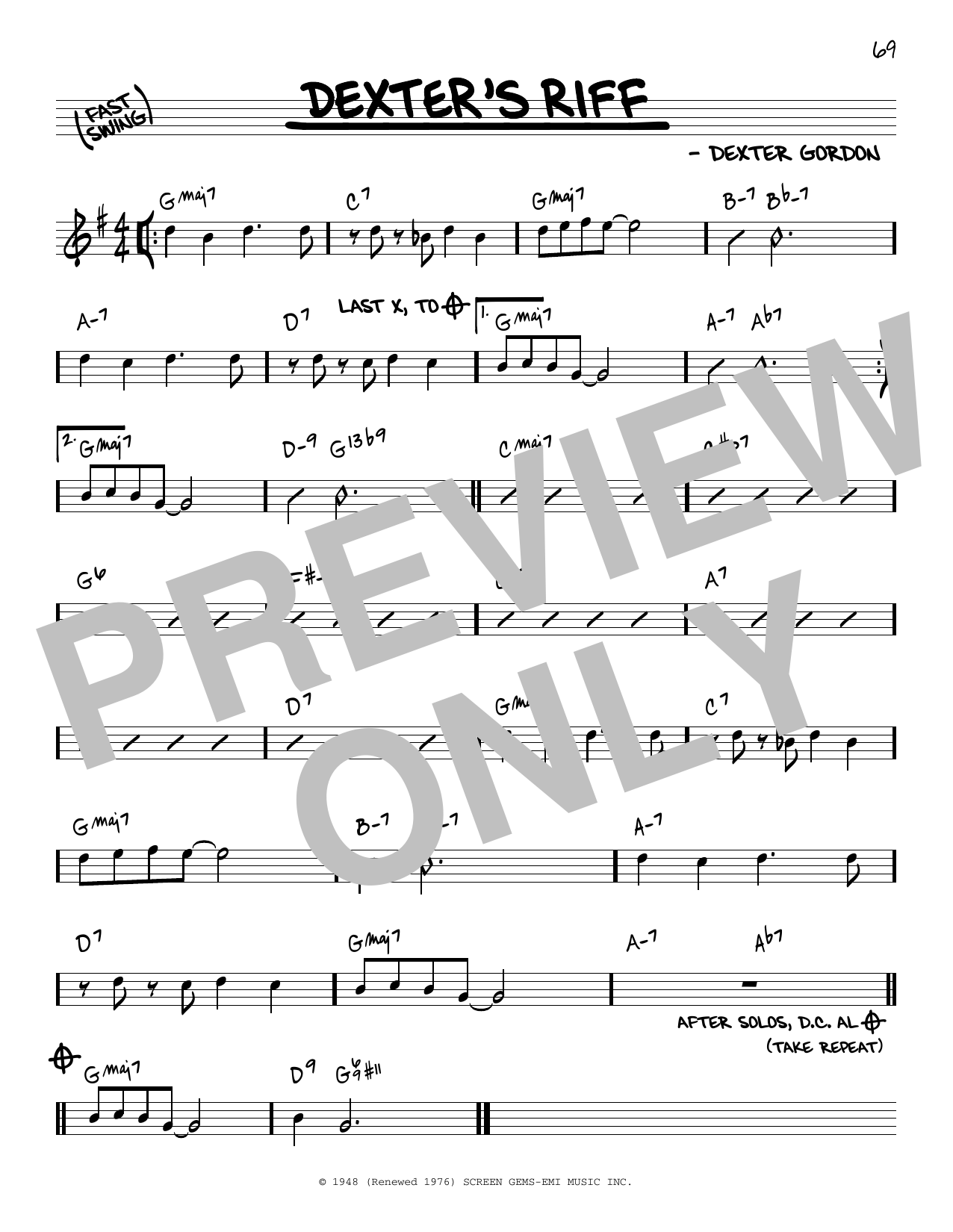 Dexter Gordon Dexter's Riff Sheet Music Notes & Chords for Real Book – Melody & Chords - Download or Print PDF