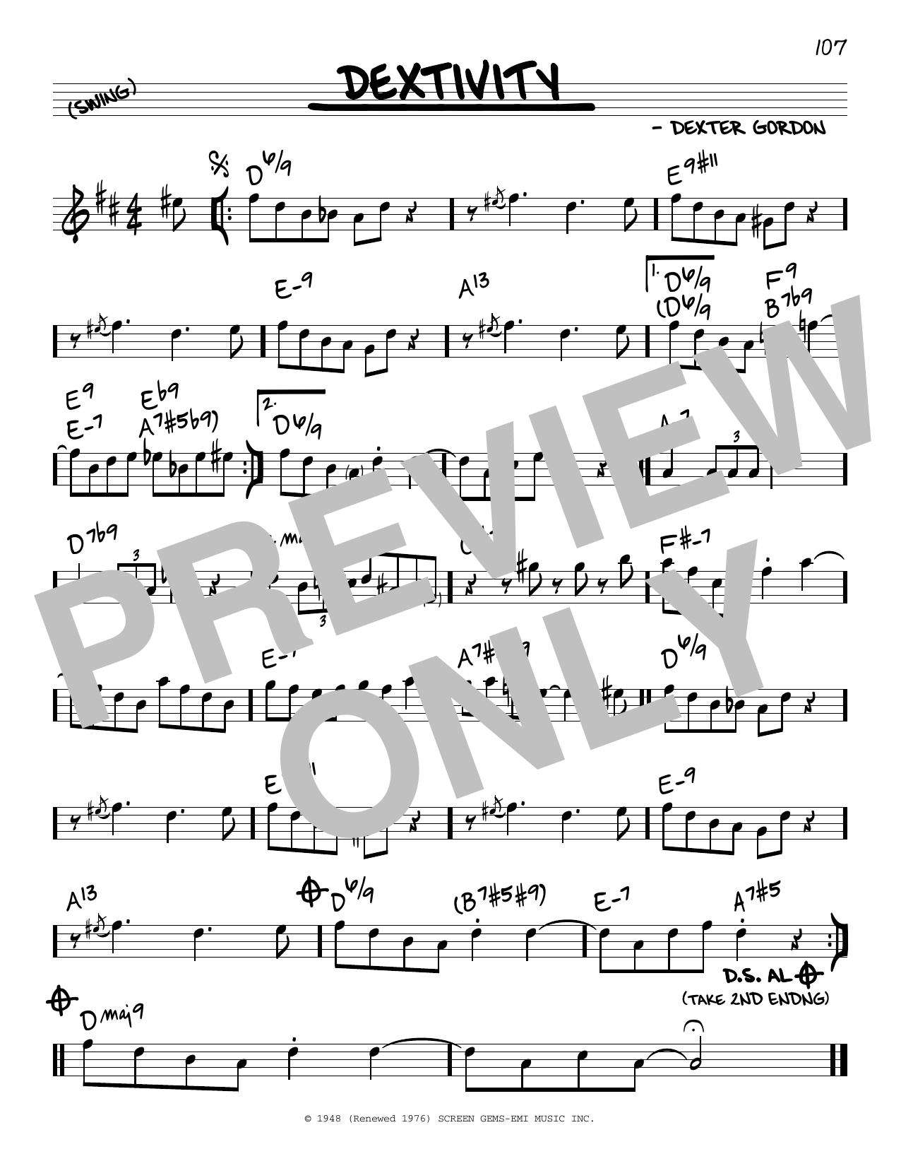 Dexter Gordon Dextivity Sheet Music Notes & Chords for Real Book – Melody & Chords - Download or Print PDF