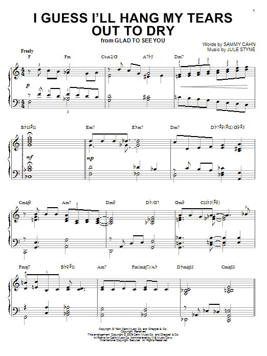 Dexter Gordon I Guess I'll Hang My Tears Out To Dry [Jazz version] (arr. Brent Edstrom) Sheet Music Notes & Chords for Piano - Download or Print PDF