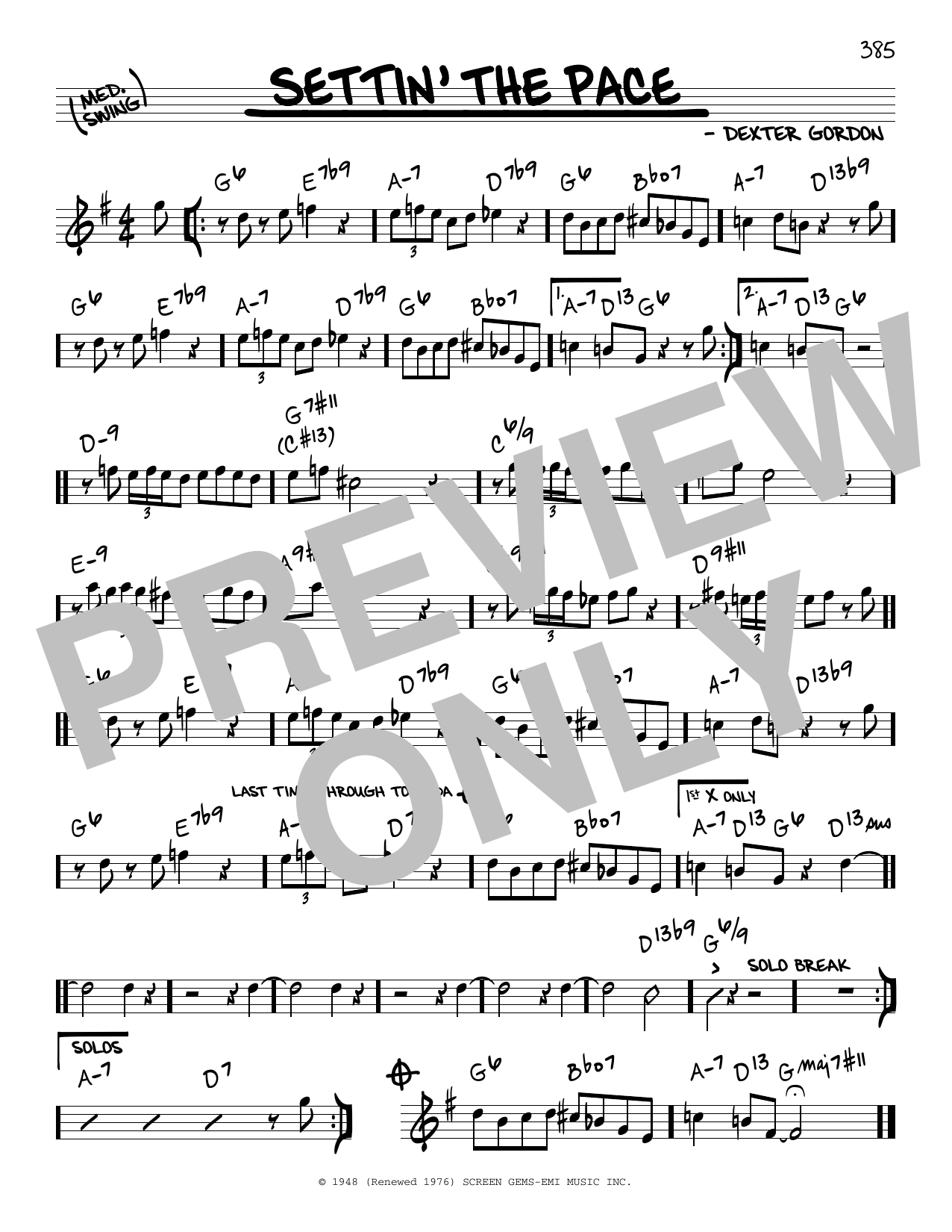 Dexter Gordon Settin' The Pace Sheet Music Notes & Chords for Real Book – Melody & Chords - Download or Print PDF