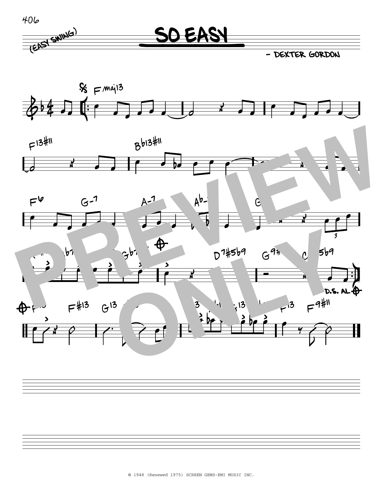 Dexter Gordon So Easy Sheet Music Notes & Chords for Real Book – Melody & Chords - Download or Print PDF