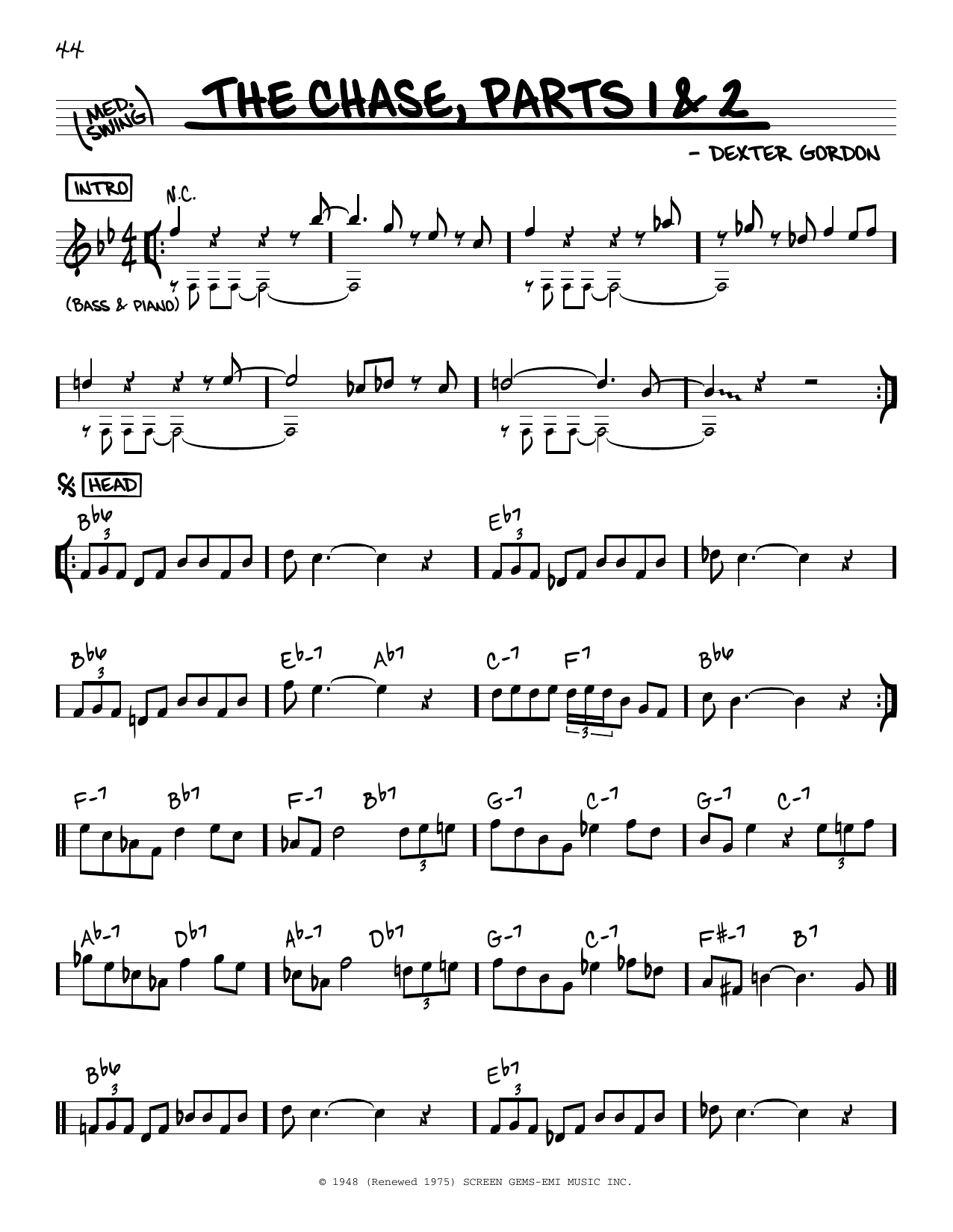 Dexter Gordon The Chase, Parts 1 & 2 Sheet Music Notes & Chords for Real Book – Melody & Chords - Download or Print PDF