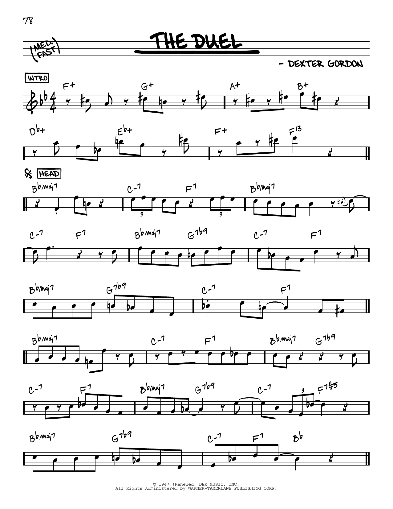 Dexter Gordon The Duel Sheet Music Notes & Chords for Real Book – Melody & Chords - Download or Print PDF