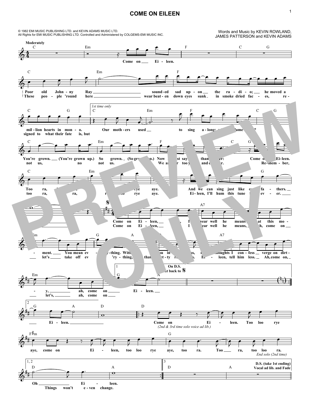 Come On Eileen sheet music