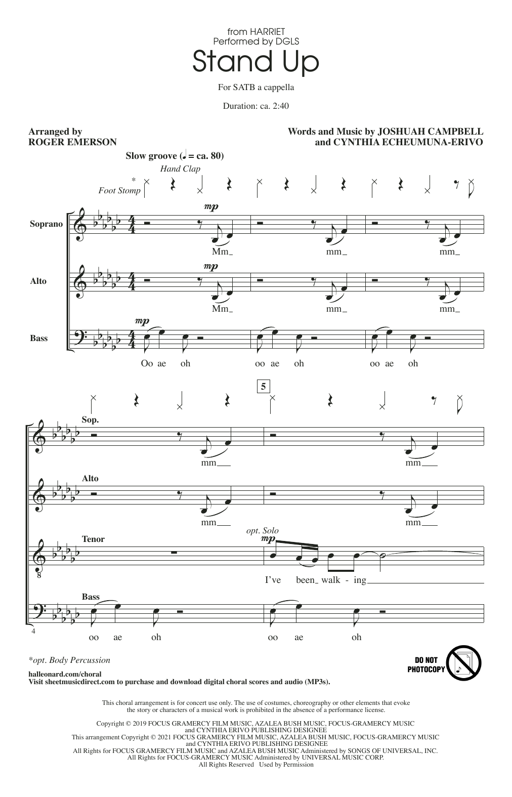 DGLS Stand Up (from Harriet) (arr. Roger Emerson) Sheet Music Notes & Chords for SATB Choir - Download or Print PDF
