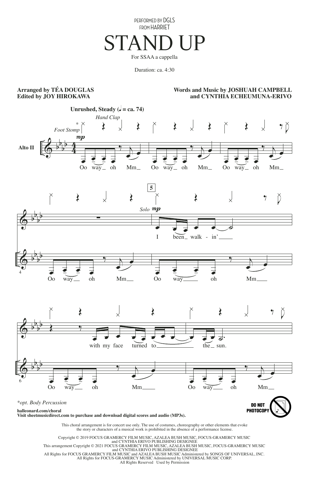 DGLS Stand Up (from Harriet) (arr. Téa Douglas) Sheet Music Notes & Chords for SSAA Choir - Download or Print PDF