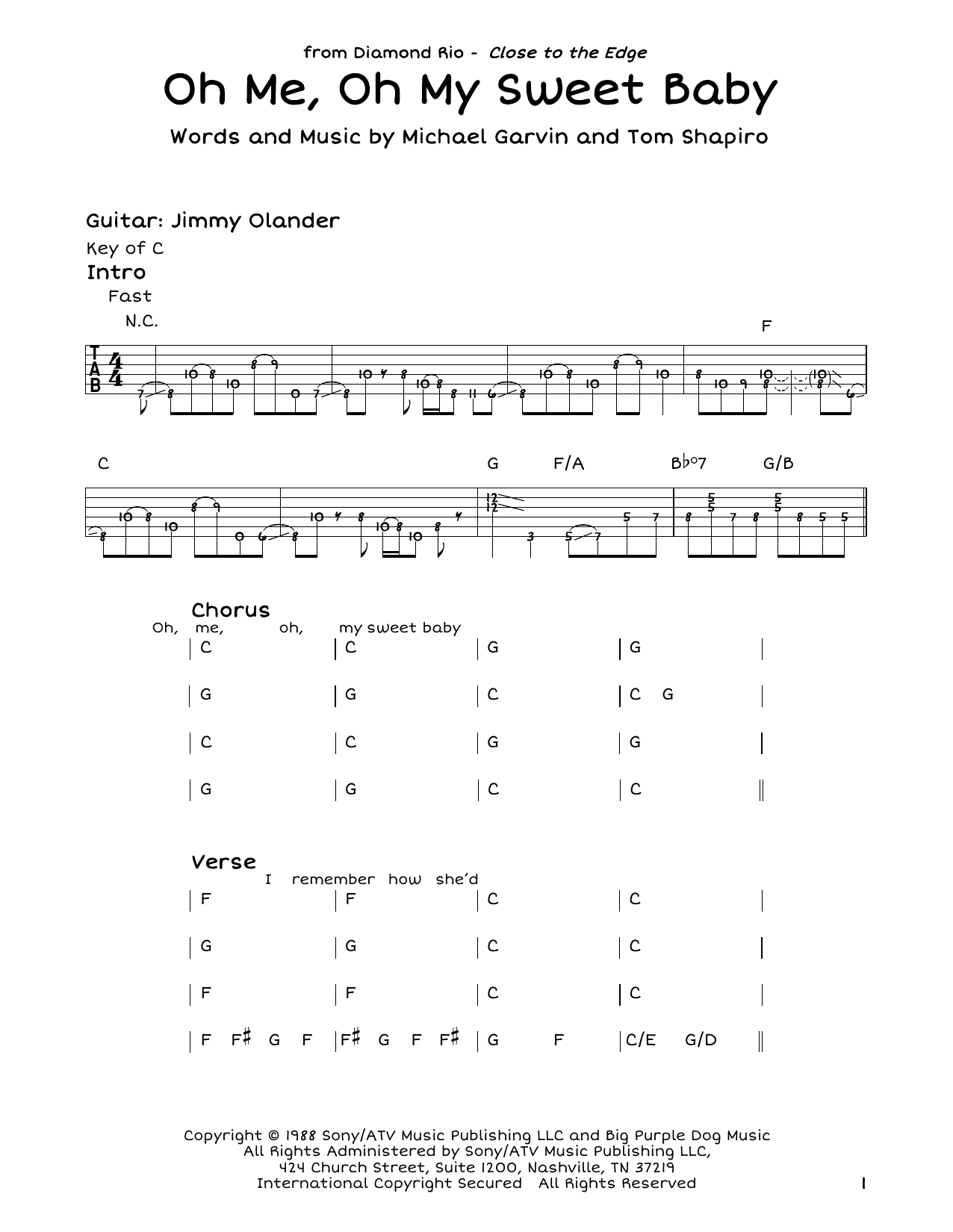 Diamond Rio Oh Me, Oh My Sweet Baby Sheet Music Notes & Chords for Easy Guitar - Download or Print PDF