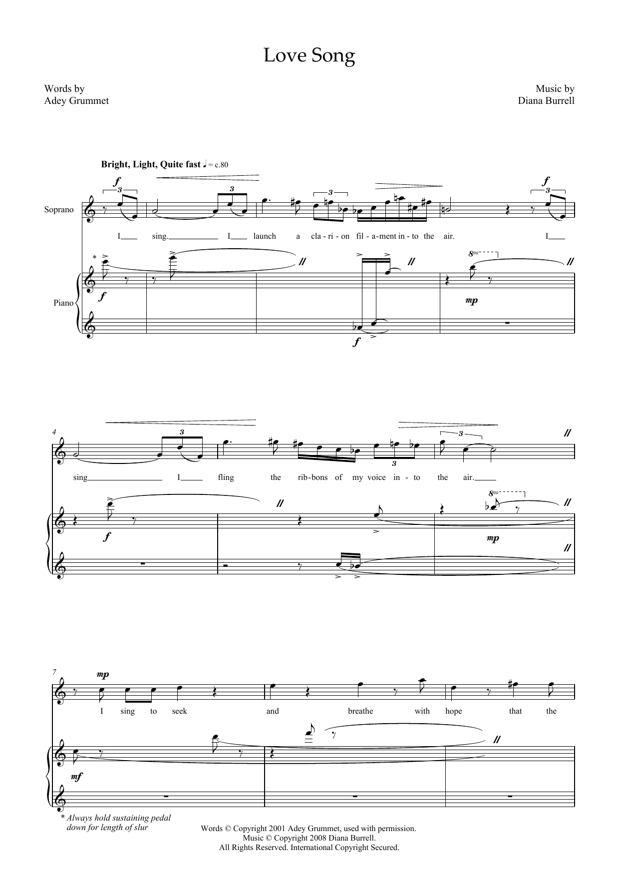 Diana Burrell Love Song (for soprano and piano) Sheet Music Notes & Chords for Piano & Vocal - Download or Print PDF