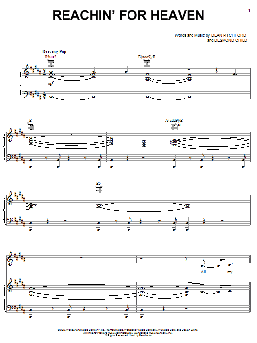 Diana DeGarmo Reachin' For Heaven Sheet Music Notes & Chords for Piano, Vocal & Guitar (Right-Hand Melody) - Download or Print PDF