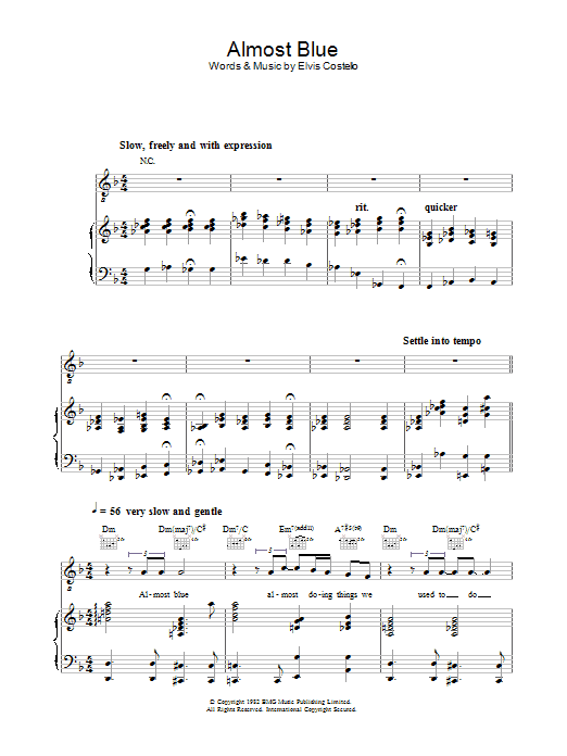 Diana Krall Almost Blue Sheet Music Notes & Chords for Melody Line, Lyrics & Chords - Download or Print PDF
