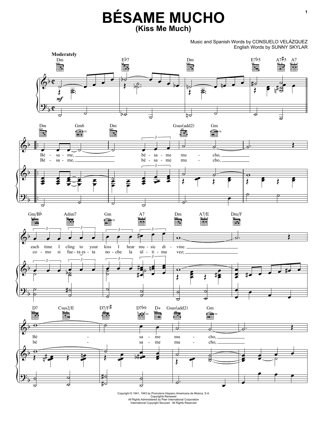 Diana Krall Besame Mucho (Kiss Me Much) Sheet Music Notes & Chords for Piano, Vocal & Guitar (Right-Hand Melody) - Download or Print PDF