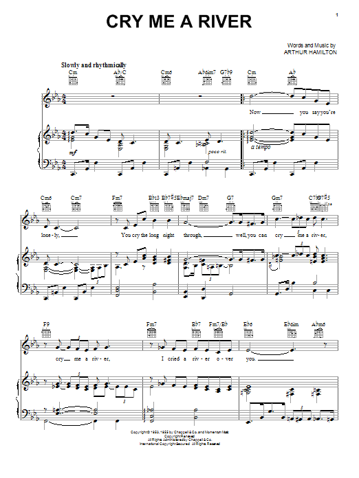 Diana Krall Cry Me A River Sheet Music Notes & Chords for Piano, Vocal & Guitar (Right-Hand Melody) - Download or Print PDF