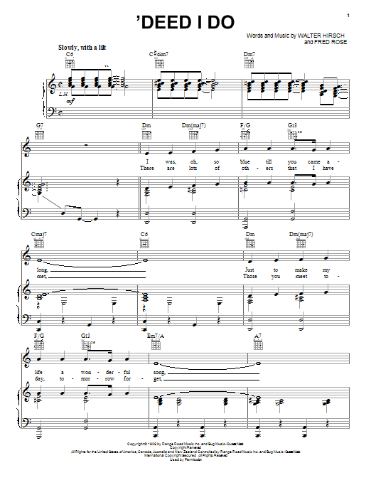 Diana Krall 'deed I Do Sheet Music Notes & Chords for Melody Line, Lyrics & Chords - Download or Print PDF