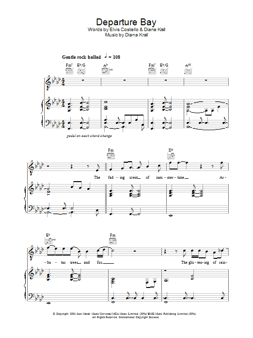 Diana Krall Departure Bay Sheet Music Notes & Chords for Piano, Vocal & Guitar - Download or Print PDF
