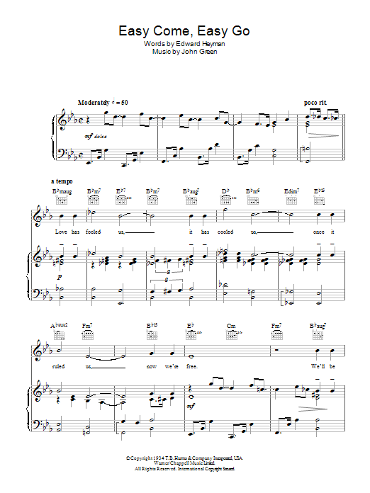 Diana Krall Easy Come, Easy Go Sheet Music Notes & Chords for Piano, Vocal & Guitar (Right-Hand Melody) - Download or Print PDF