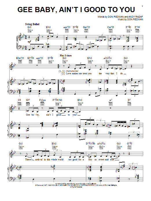 Diana Krall Gee Baby, Ain't I Good To You Sheet Music Notes & Chords for Piano, Vocal & Guitar (Right-Hand Melody) - Download or Print PDF Diana Krall Gee Baby, Ain't I Good To You Sheet Music Notes & Chords for Piano, Vocal & Guitar (Right-Hand Melody) - Download or Print PDF