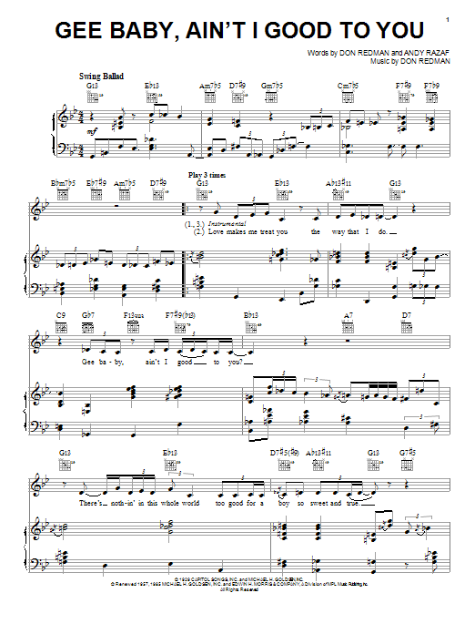 Diana Krall Gee Baby, Ain't I Good To You Sheet Music Notes & Chords for Piano, Vocal & Guitar (Right-Hand Melody) - Download or Print PDF