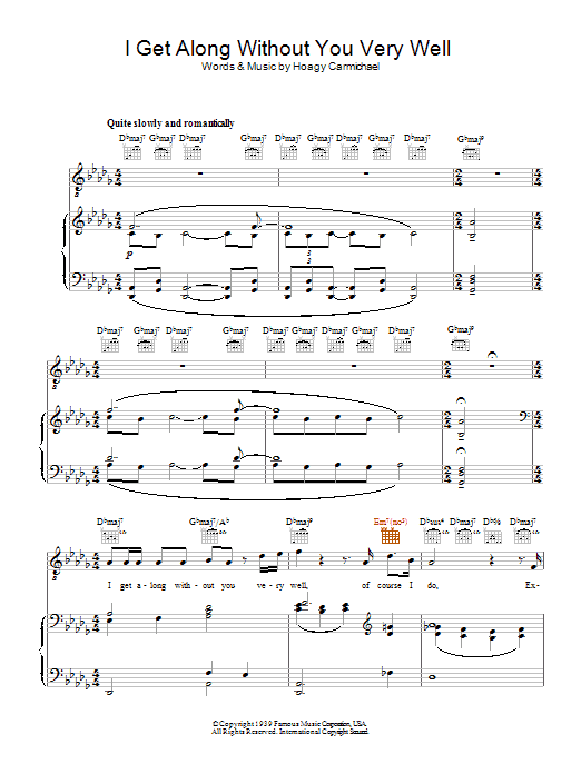 Diana Krall I Get Along Without You Very Well Sheet Music Notes & Chords for Melody Line, Lyrics & Chords - Download or Print PDF
