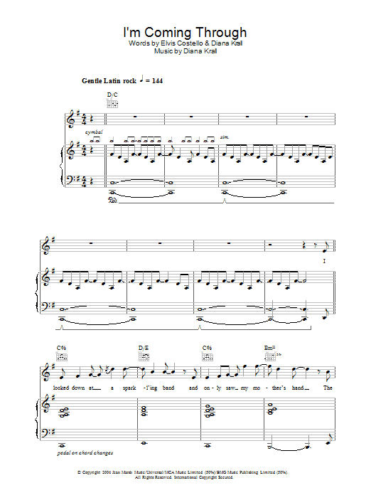 Diana Krall I'm Coming Through Sheet Music Notes & Chords for Piano, Vocal & Guitar - Download or Print PDF