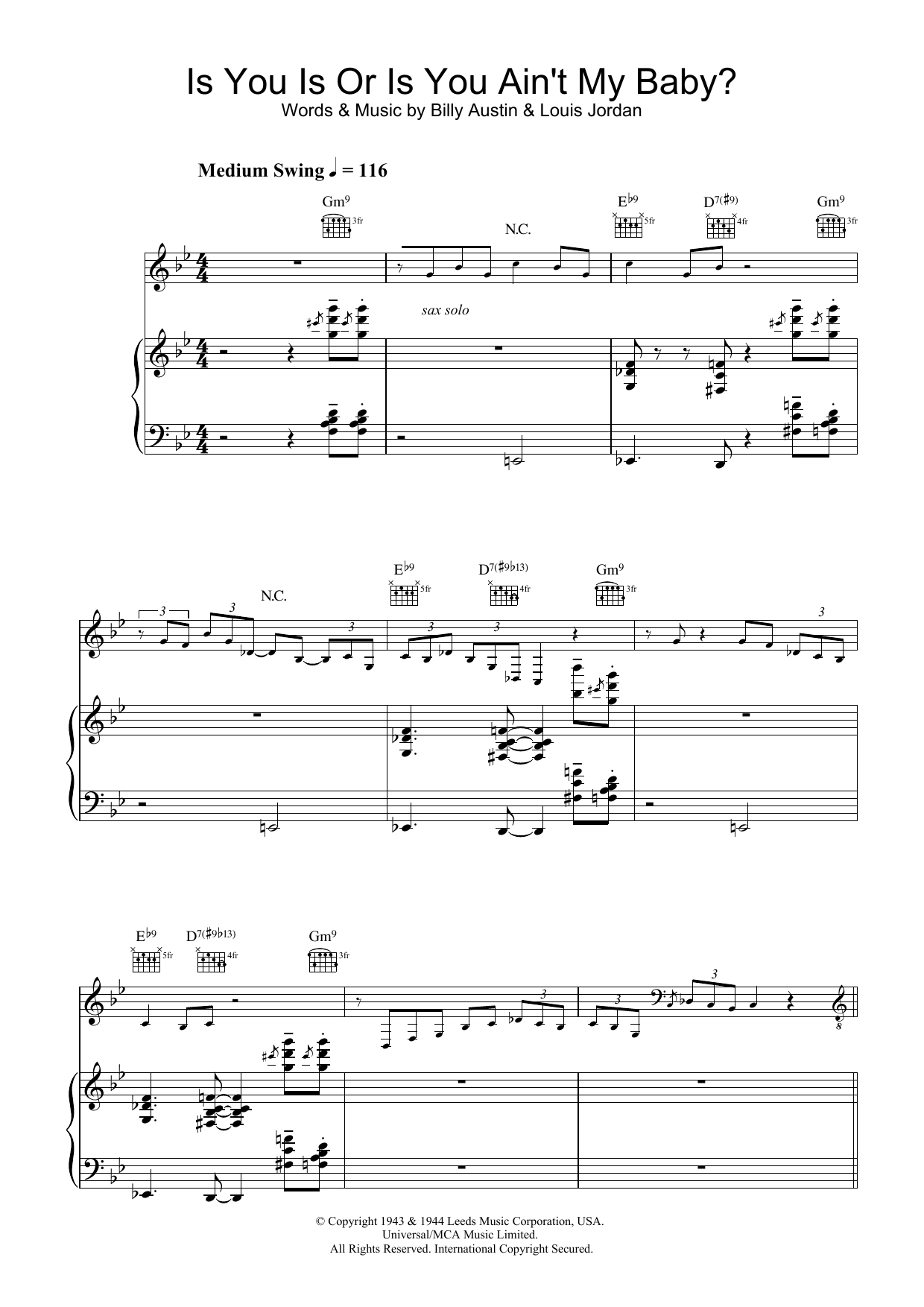 Diana Krall Is You Is Or Is You Ain't My Baby? Sheet Music Notes & Chords for Piano, Vocal & Guitar - Download or Print PDF