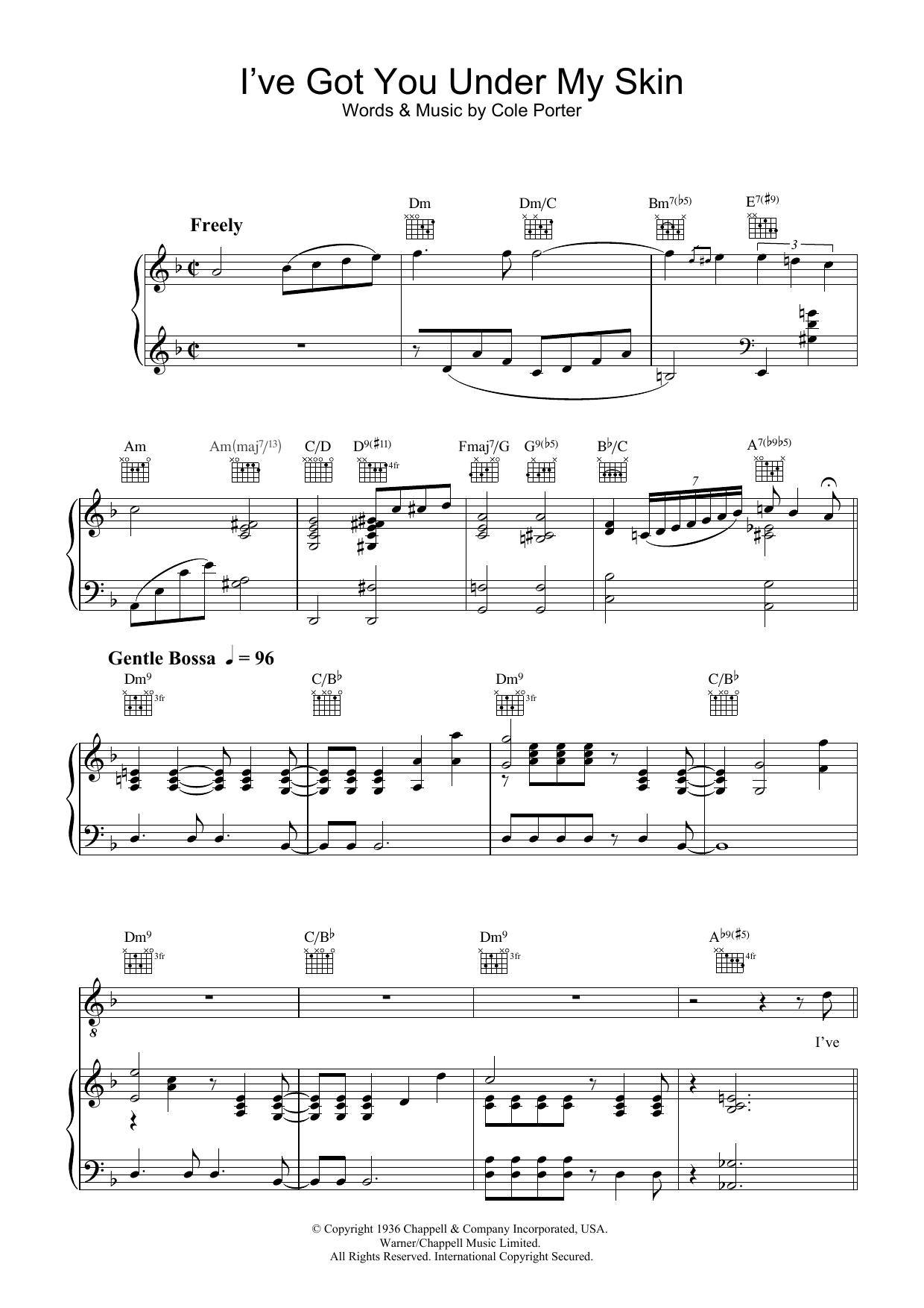 Diana Krall I've Got You Under My Skin Sheet Music Notes & Chords for Piano, Vocal & Guitar (Right-Hand Melody) - Download or Print PDF