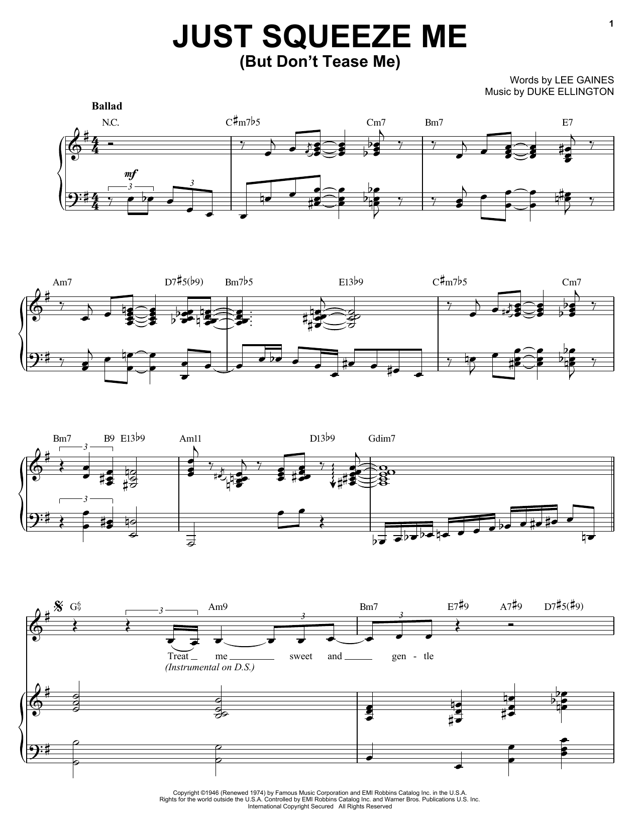 Diana Krall Just Squeeze Me (But Don't Tease Me) Sheet Music Notes & Chords for Piano, Vocal & Guitar (Right-Hand Melody) - Download or Print PDF Diana Krall Just Squeeze Me (But Don't Tease Me) Sheet Music Notes & Chords for Piano, Vocal & Guitar (Right-Hand Melody) - Download or Print PDF
