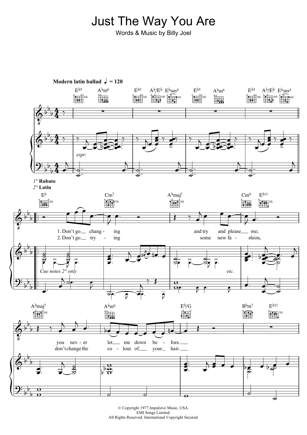 Diana Krall Just The Way You Are Sheet Music Notes & Chords for Melody Line, Lyrics & Chords - Download or Print PDF