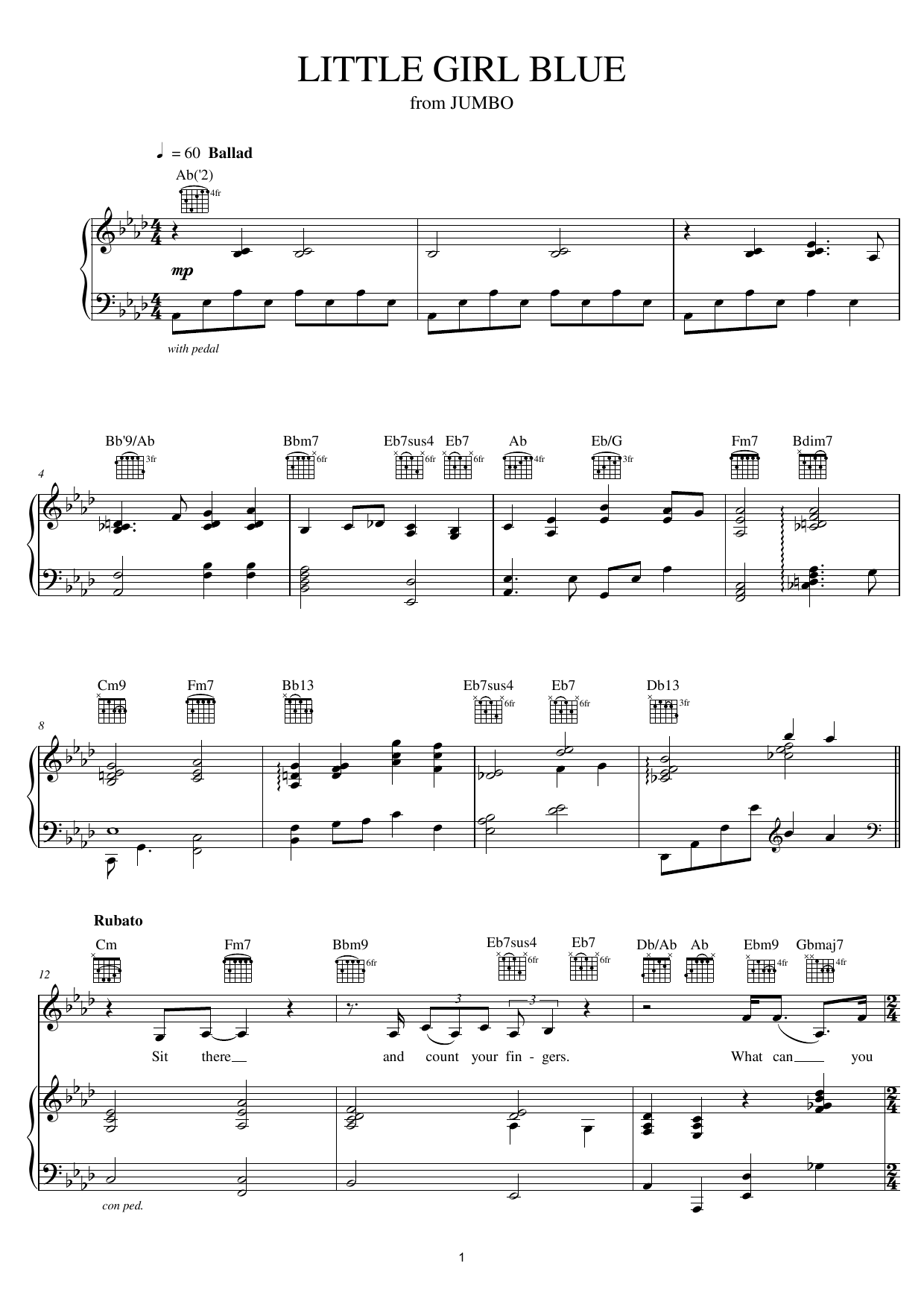 Diana Krall Little Girl Blue Sheet Music Notes & Chords for Piano, Vocal & Guitar (Right-Hand Melody) - Download or Print PDF