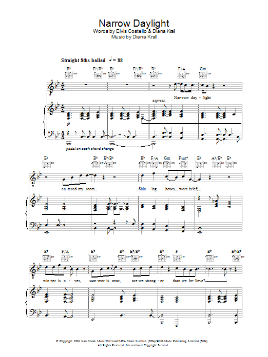Diana Krall Narrow Daylight Sheet Music Notes & Chords for Piano, Vocal & Guitar - Download or Print PDF