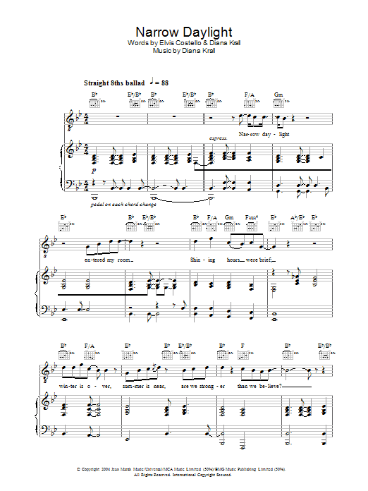 Diana Krall Narrow Daylight Sheet Music Notes & Chords for Lyrics & Chords - Download or Print PDF