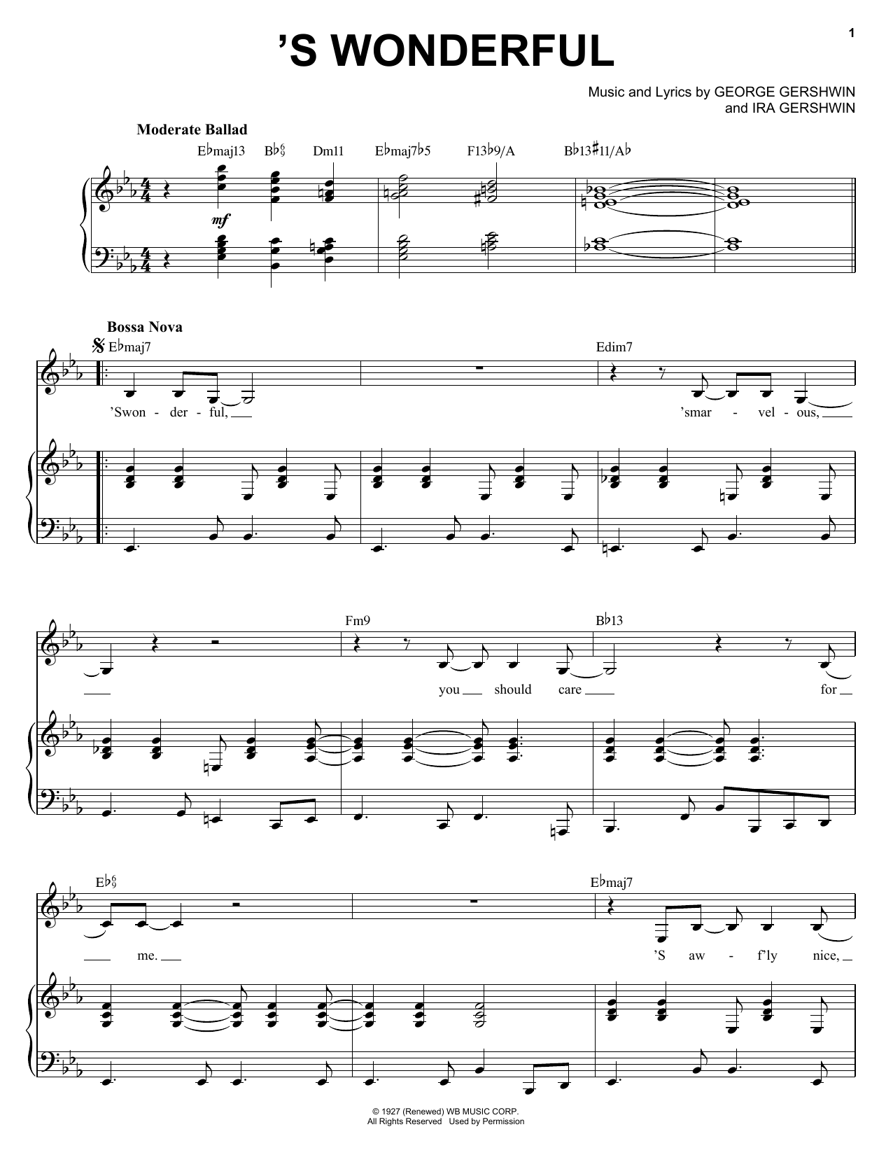 Diana Krall 'S Wonderful Sheet Music Notes & Chords for Piano, Vocal & Guitar (Right-Hand Melody) - Download or Print PDF