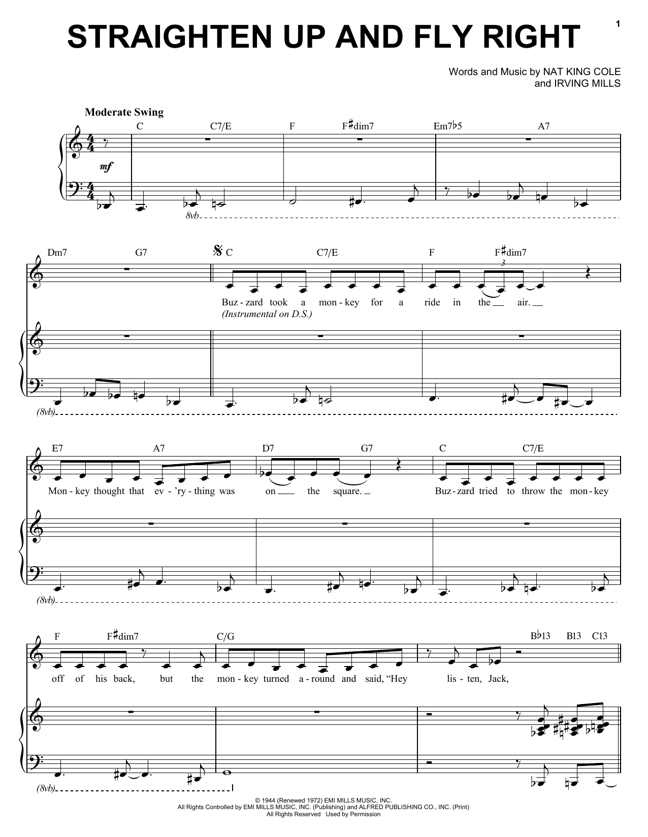 Diana Krall Straighten Up And Fly Right Sheet Music Notes & Chords for Piano, Vocal & Guitar - Download or Print PDF