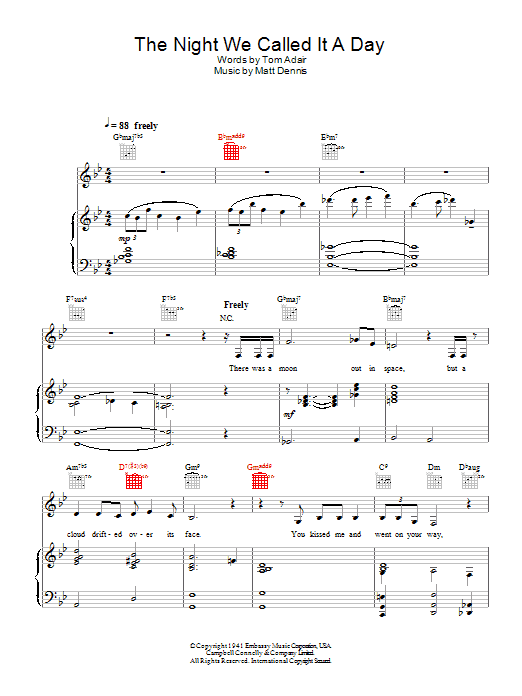 Diana Krall The Night We Called It A Day Sheet Music Notes & Chords for Melody Line, Lyrics & Chords - Download or Print PDF