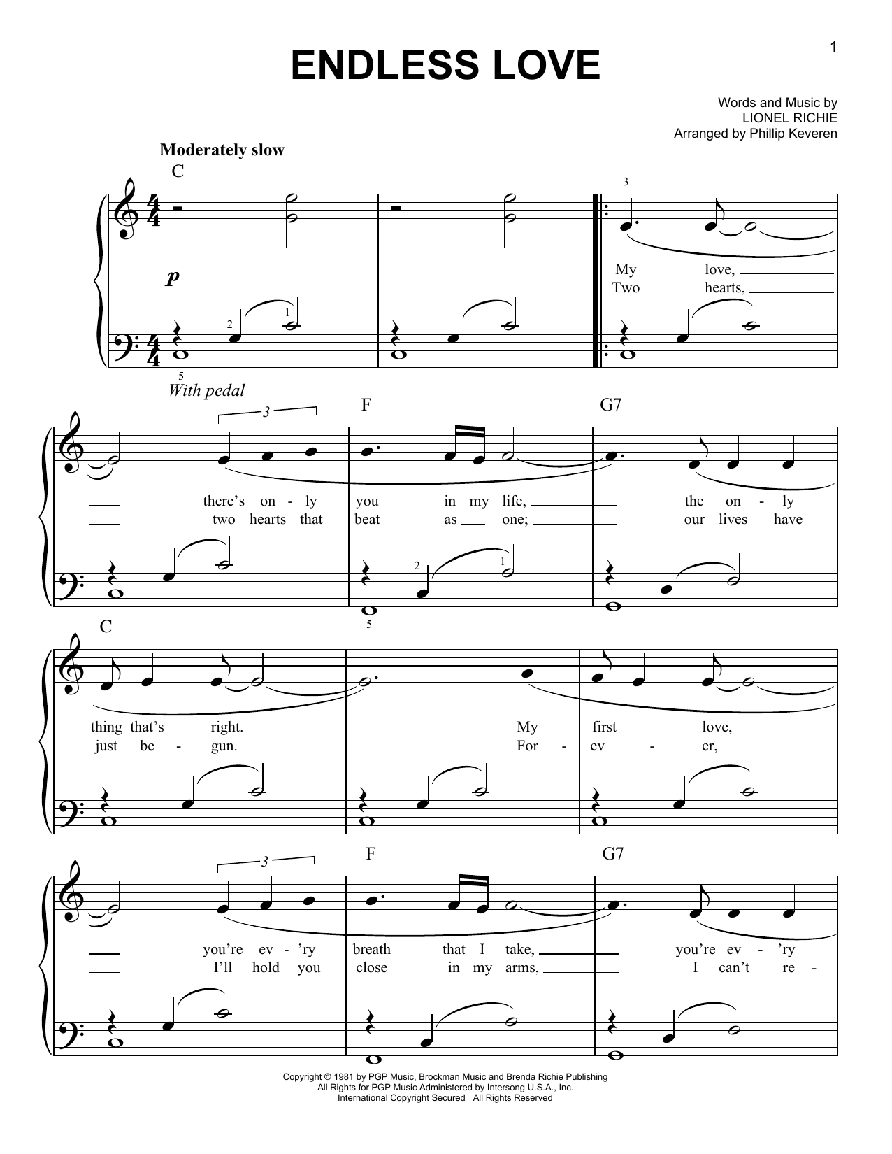 Diana Ross & Lionel Richie Endless Love Sheet Music Notes & Chords for Easy Piano - Download or Print PDF