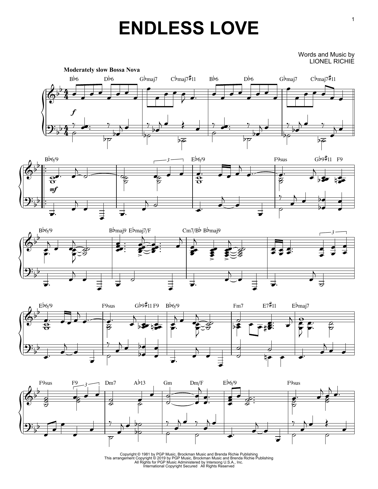Diana Ross & Lionel Richie Endless Love [Jazz version] Sheet Music Notes & Chords for Piano Solo - Download or Print PDF