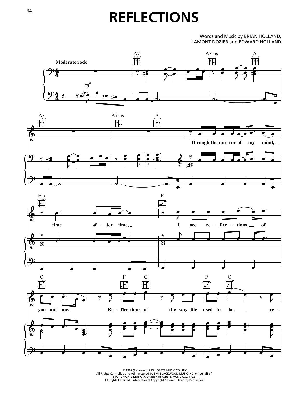 Diana Ross & The Supremes Reflections Sheet Music Notes & Chords for Piano, Vocal & Guitar Chords (Right-Hand Melody) - Download or Print PDF