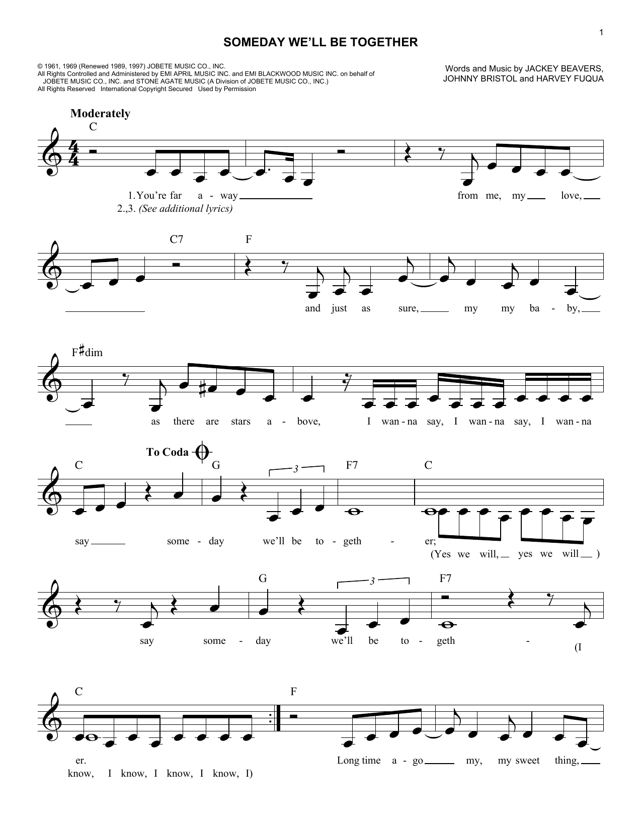 Diana Ross & The Supremes Someday We'll Be Together Sheet Music Notes & Chords for Melody Line, Lyrics & Chords - Download or Print PDF